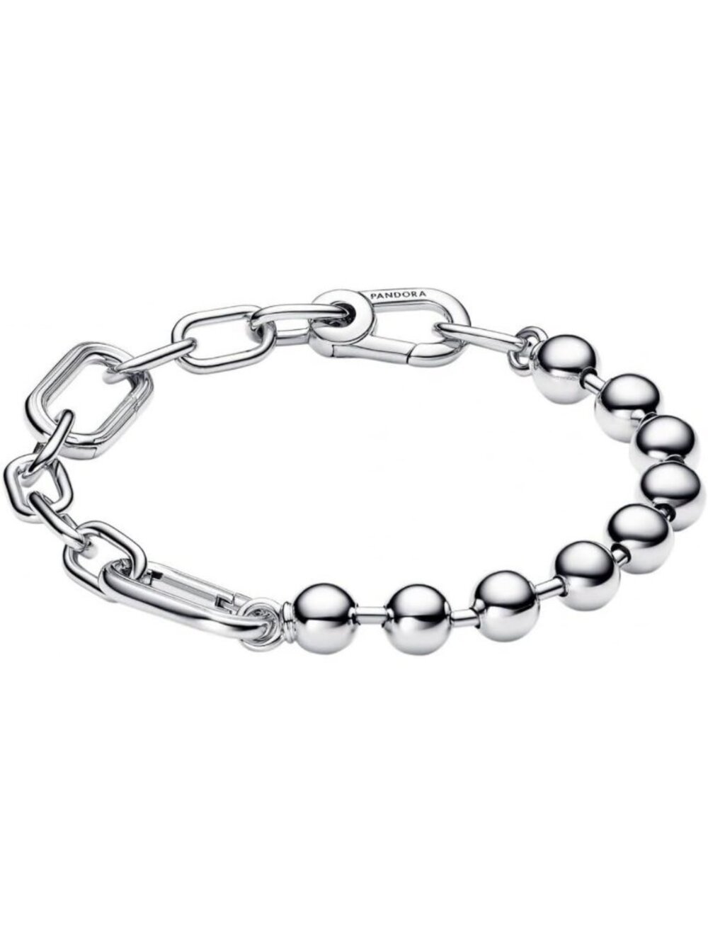 Sterling Silver Metal Bead & Link Chain Bracelet - Elegant Jewelry Accessory